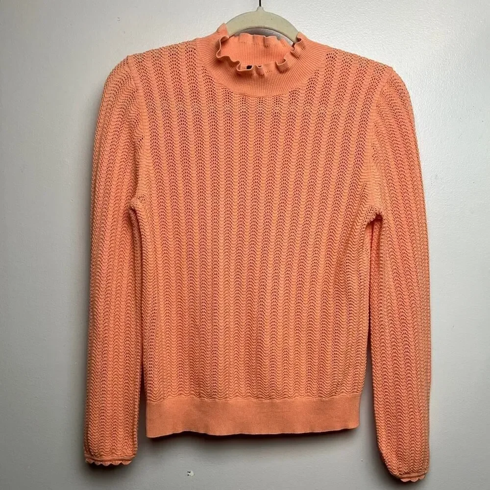 J. Crew Pointelle Ruffle Mockneck Sweater Sz. S